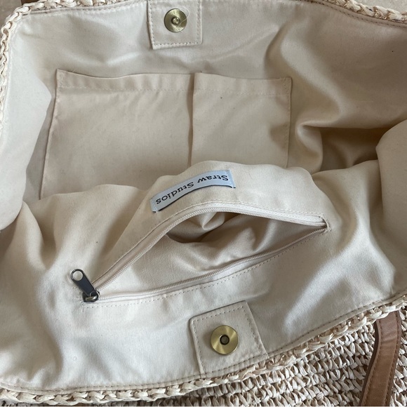 Straw Studios American Flag Patriotic Raffia Straw Tote Beach Vacation Bag - Picture 10 of 16